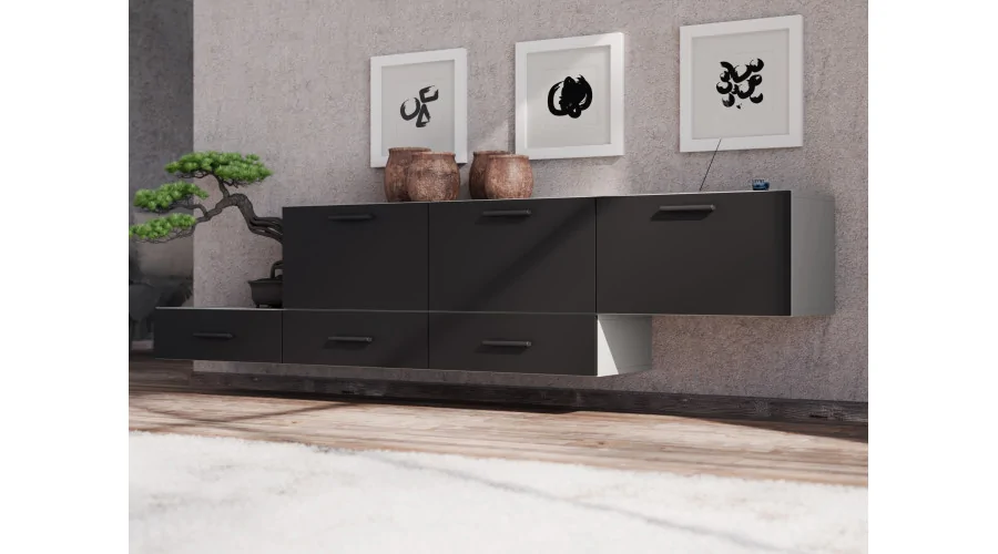 Komoda modułowa wolnostojąca lub wisząca 180–240 cm Kaszmirowy Beż / Czarny Onyx – Multi Smart