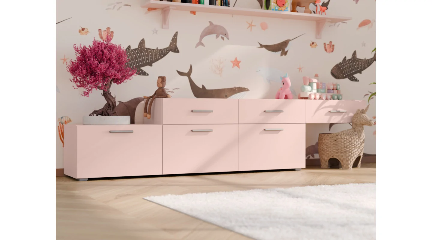 Komoda modułowa wolnostojąca lub wisząca 180–240 cm Różowy – Multi Smart Komoda modułowa wolnostojąca lub wisząca 180–240 cm Różowy – Multi Smart