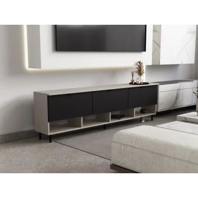 Komoda RTV 200 cm - Szafka pod telewizor Kaszmirowy Beż / Czarny Onyx - Alto | e-Meblast