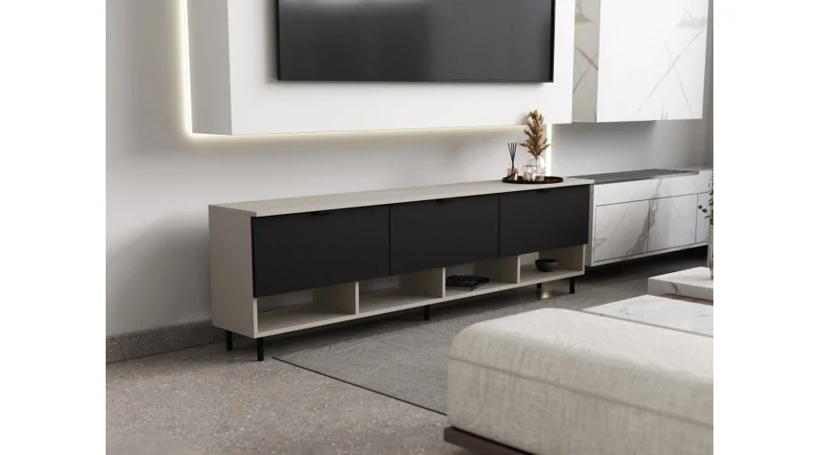 Komoda RTV 200 cm - Szafka pod telewizor Kaszmirowy Beż / Czarny Onyx - Alto | e-Meblast