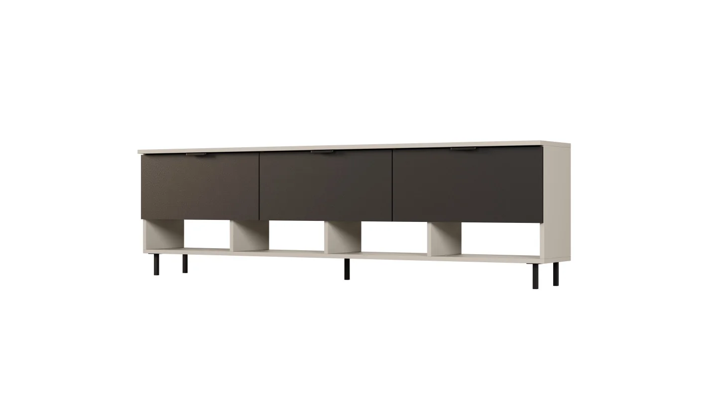Komoda RTV 200 cm - Szafka pod telewizor Kaszmirowy Beż / Czarny Onyx - Alto | e-Meblast