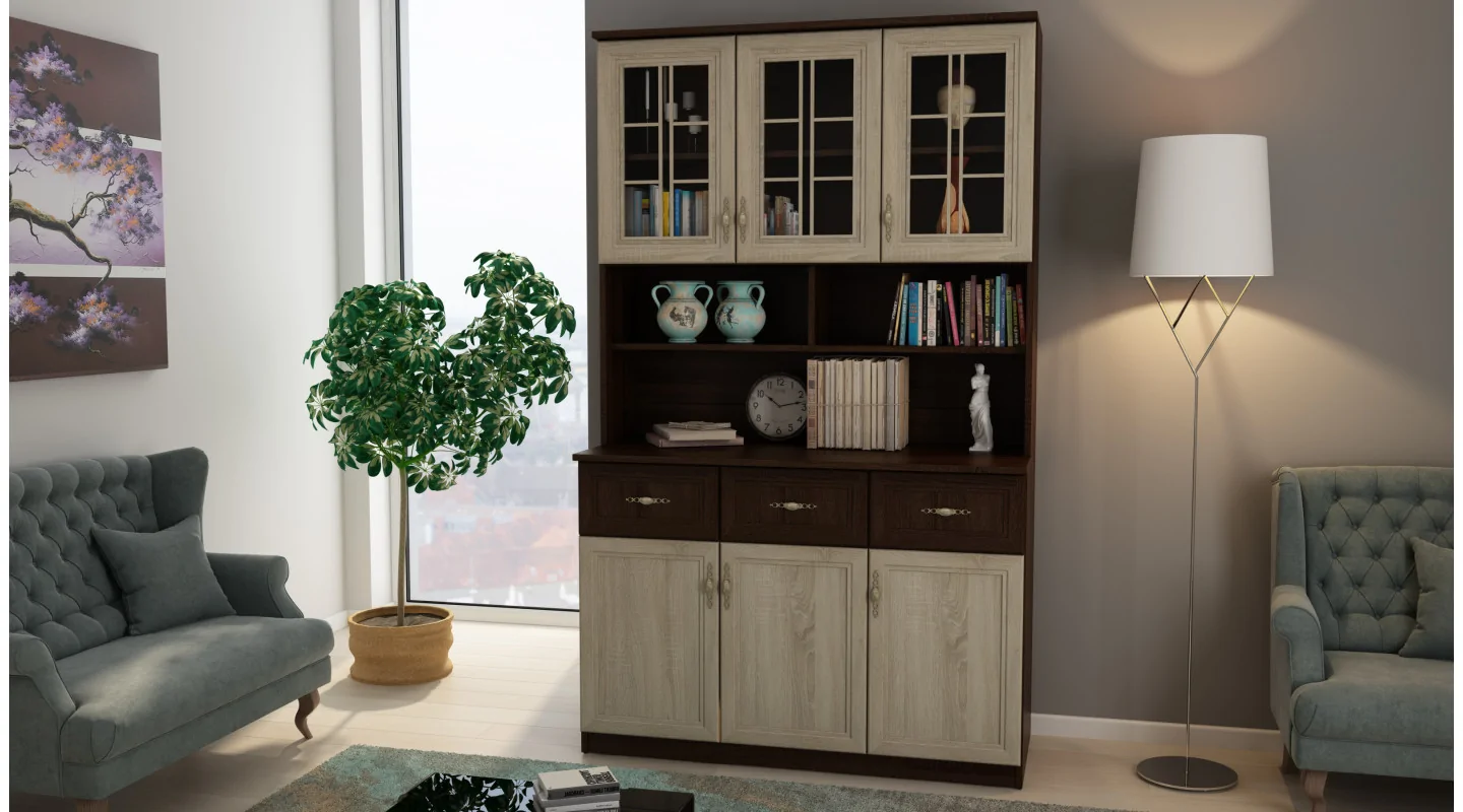 Kredens 120 cm witryna sonoma ciemna sonoma jasna – Brentaro | eMeblast Kredens 120 cm witryna sonoma ciemna sonoma jasna – Brentaro | eMeblast