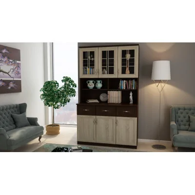 Kredens 120 cm witryna sonoma ciemna sonoma jasna – Brentaro | eMeblast