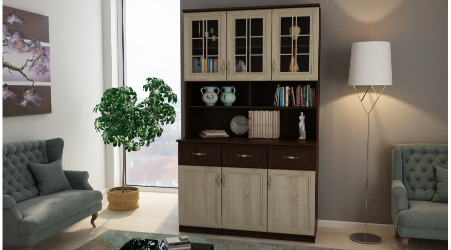 Kredens 120 cm witryna sonoma ciemna sonoma jasna – Brentaro | eMeblast Kredens 120 cm witryna sonoma ciemna sonoma jasna – Brentaro | eMeblast