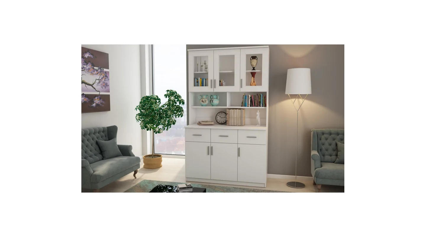 Kredens 120 cm witryna biel – Brentaro | eMeblast