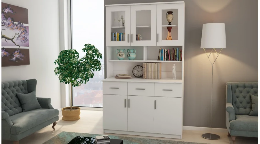 Kredens 120 cm witryna biel – Brentaro | eMeblast