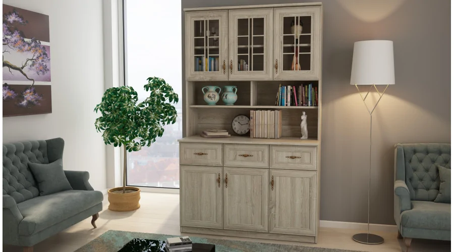 Kredens 120 cm witryna sonoma jasna – Brentaro | eMeblast Kredens 120 cm witryna sonoma jasna – Brentaro | eMeblast