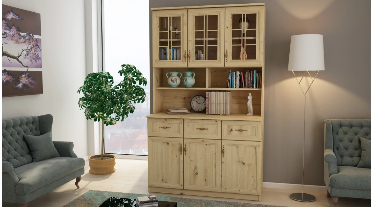 Kredens 120 cm witryna dąb artisan – Brentaro | eMeblast