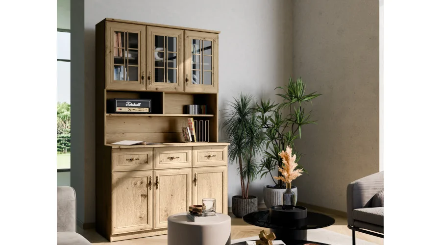Kredens 120 cm witryna dąb artisan – Brentaro | eMeblast