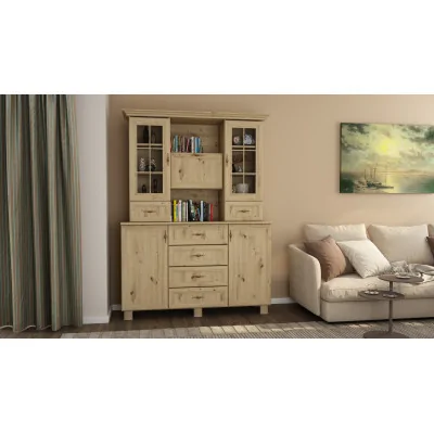 Przeszklona witryna z szafkami i szufladami 150 cm Dąb Artisan – Vera