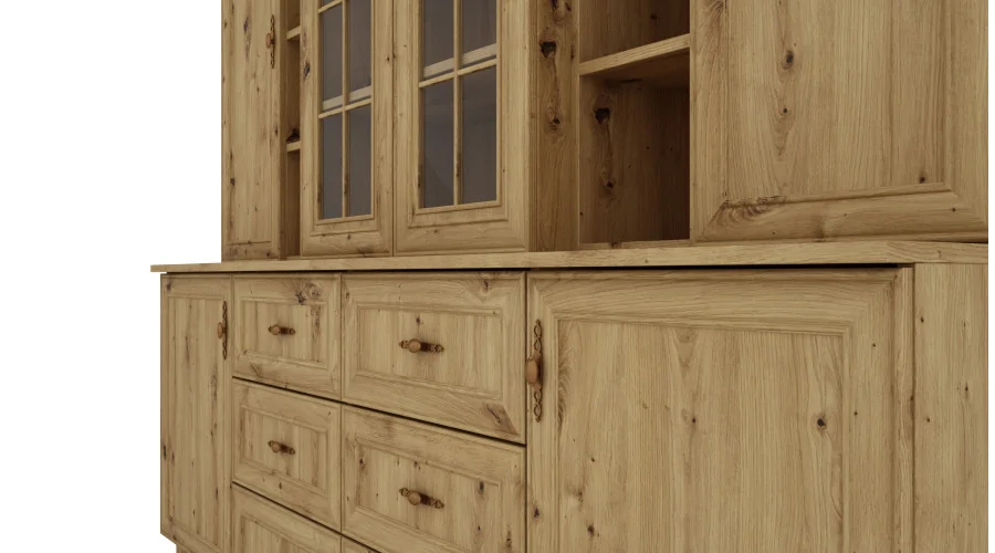 Klasyczna duża witryna z szafkami i szufladami 210 cm Dąb Artisan – Royal