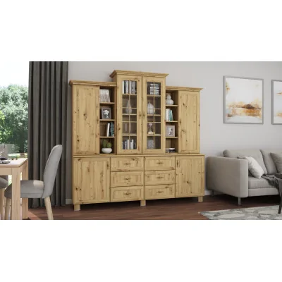 Klasyczna duża witryna z szafkami i szufladami 210 cm Dąb Artisan – Royal