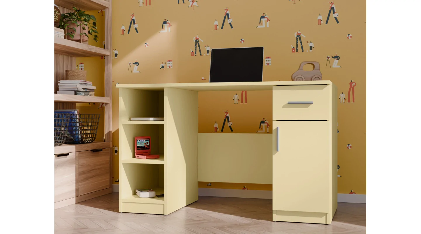 Biurko dla dzieci z półką i szafką 120×60 cm Wanilia – Nela Biurko dla dzieci z półką i szafką 120×60 cm Wanilia – Nela