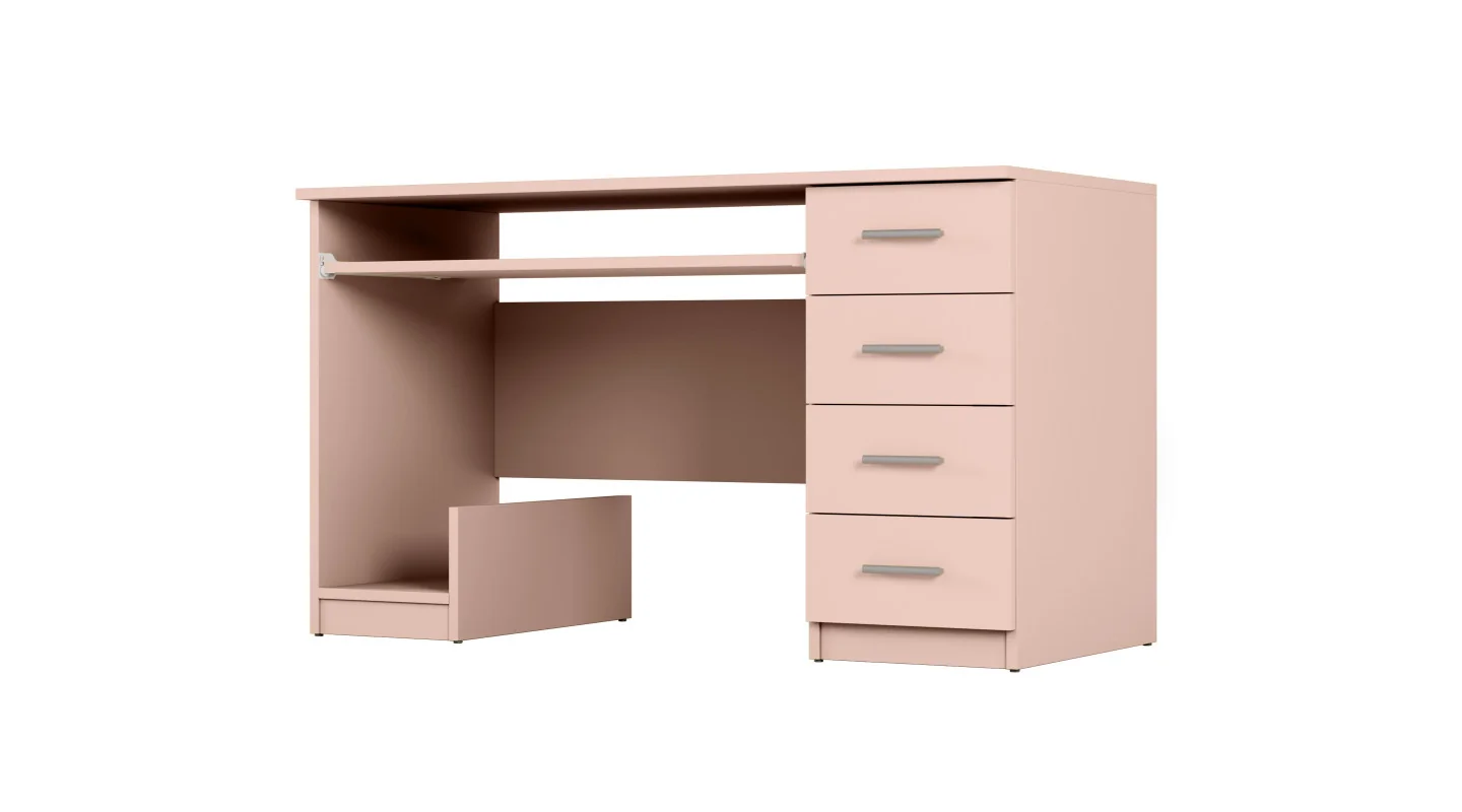 Biurko młodzieżowe z szufladami i wysuwaną półką 130×60 cm Różowy – Mila