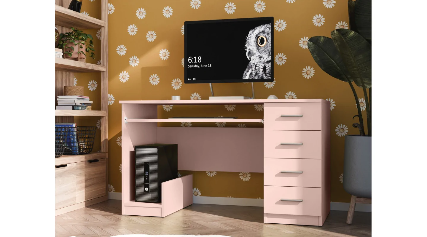 Biurko młodzieżowe z szufladami i wysuwaną półką 130×60 cm Różowy – Mila