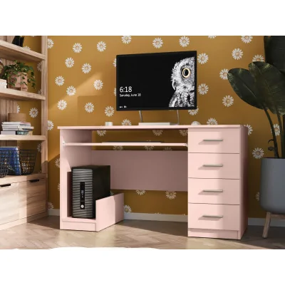 Biurko młodzieżowe z szufladami i wysuwaną półką 130×60 cm Różowy – Mila
