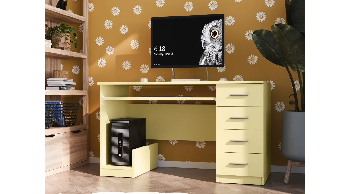 Biurko młodzieżowe z szufladami i półką na komputer 130×60 cm Wanilia – Mila