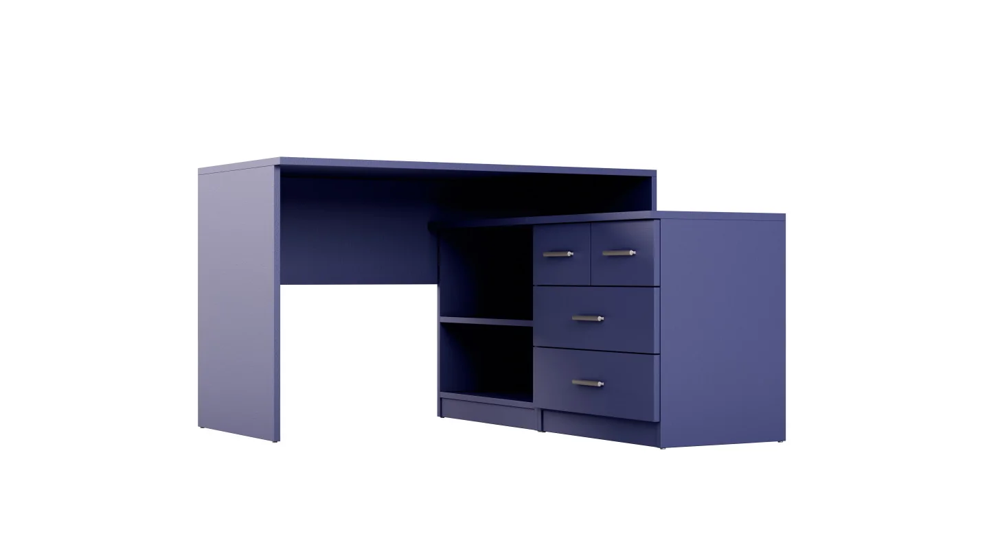 Nowoczesne biurko narożne z szufladami i półkami 120×120 cm Kobalt – Noa Nowoczesne biurko narożne z szufladami i półkami 120×120 cm Kobalt – Noa