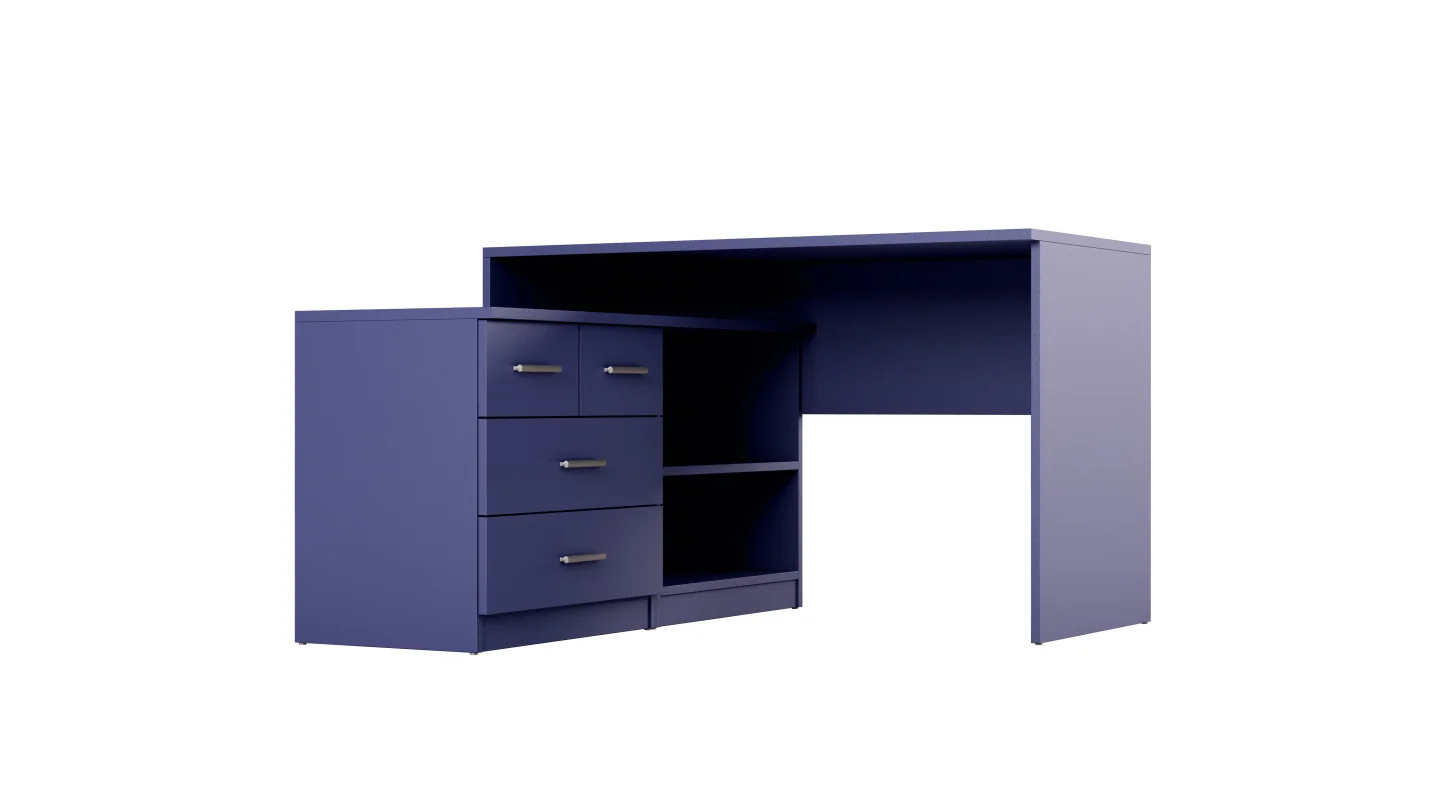 Nowoczesne biurko narożne z szufladami i półkami 120×120 cm Kobalt – Noa Nowoczesne biurko narożne z szufladami i półkami 120×120 cm Kobalt – Noa