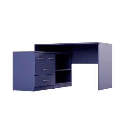 Nowoczesne biurko narożne z szufladami i półkami 120×120 cm Kobalt – Noa