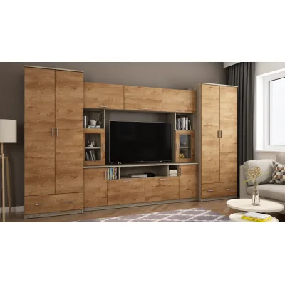 Meblościanka z nadstawkami, dużymi szafami i miejscem na TV 370×210 cm Sonoma Jasna / Dąb Lefkas – TAJGA