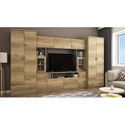 Meblościanka z nadstawkami, dużymi szafami i miejscem na TV 370×210 cm Sonoma Jasna / Dąb Grand Naturalny – TAJGA