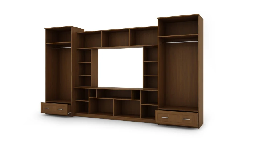 Meblościanka z nadstawkami, dużymi szafami i miejscem na TV 370×210 cm Wiśnia Porto – TAJGA