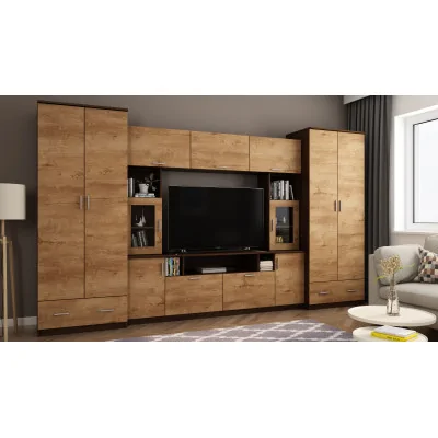 Meblościanka z nadstawkami, dużymi szafami i miejscem na TV 370×210 cm Sonoma Ciemna / Dąb Lefkas – TAJGA