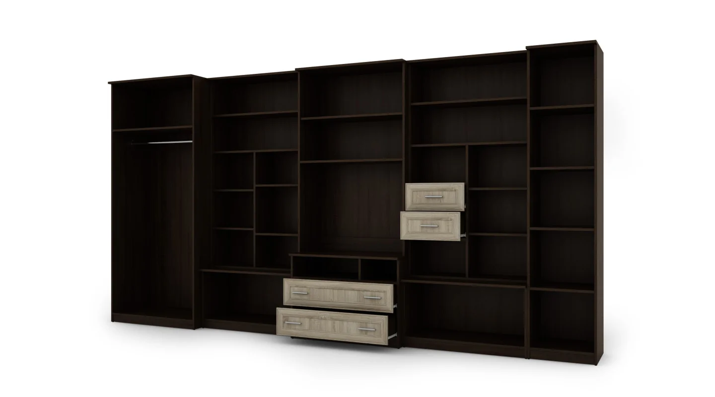 Bardzo pojemna meblościanka RTV z szafą na ubrania 405×210 cm Sonoma Ciemna / Sonoma Jasna – LENA Bardzo pojemna meblościanka RTV z szafą na ubrania 405×210 cm Sonoma Ciemna / Sonoma Jasna – LENA
