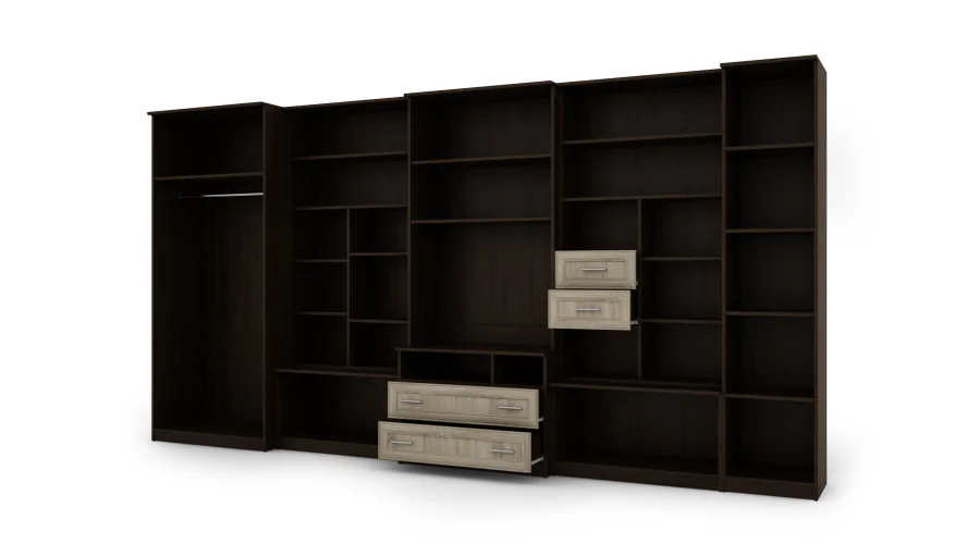Bardzo pojemna meblościanka RTV z szafą na ubrania 405×210 cm Sonoma Ciemna / Sonoma Jasna – LENA Bardzo pojemna meblościanka RTV z szafą na ubrania 405×210 cm Sonoma Ciemna / Sonoma Jasna – LENA