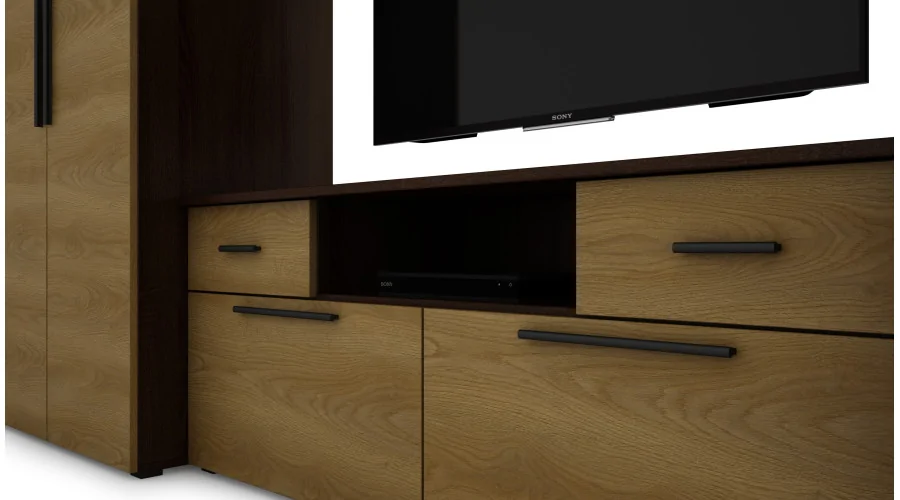 Nowoczesna meblościanka z pojemnymi szafami, RTV, nadstawkami i szafkami 330×189 cm Sonoma Ciemna / Dąb Karmel – ZEUS Nowoczesna meblościanka z pojemnymi szafami, RTV, nadstawkami i szafkami 330×189 cm Sonoma Ciemna / Dąb Karmel – ZEUS
