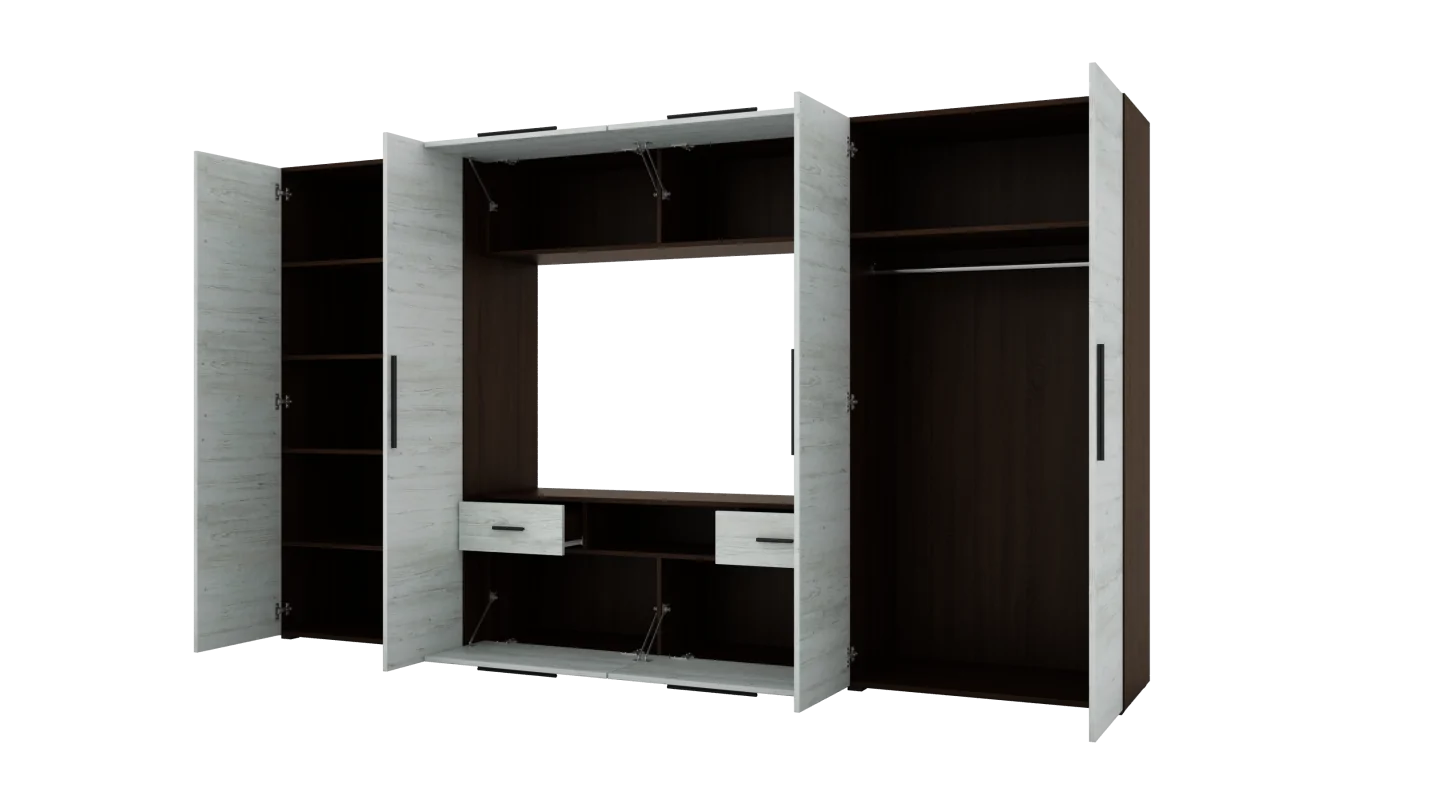 Nowoczesna meblościanka z pojemnymi szafami, RTV, nadstawkami i szafkami 330×189 cm Sonoma Ciemna / Sosna Anderson – ZEUS