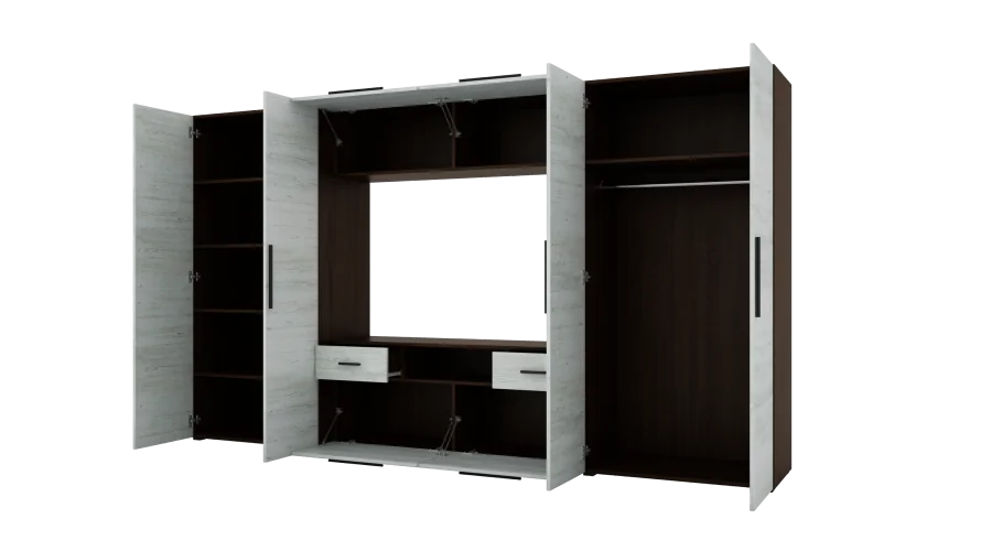 Nowoczesna meblościanka z pojemnymi szafami, RTV, nadstawkami i szafkami 330×189 cm Sonoma Ciemna / Sosna Anderson – ZEUS