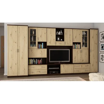 Meblościanka z barkiem i szafą, RTV 400×210 cm Sonoma Ciemna / Dąb Artisan – CYKLON
