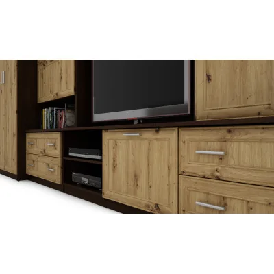 Meblościanka z barkiem i szafą, RTV 400×210 cm Sonoma Ciemna / Dąb Artisan – CYKLON