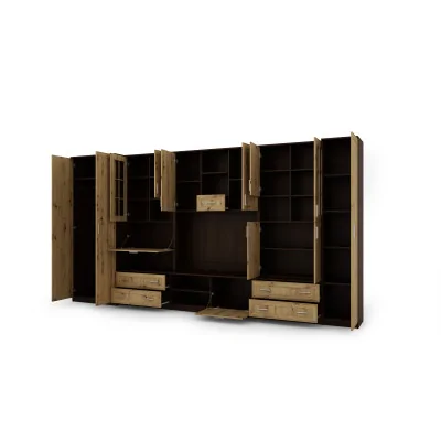 Meblościanka z barkiem i szafą, RTV 400×210 cm Sonoma Ciemna / Dąb Artisan – CYKLON