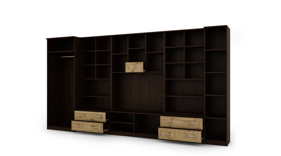 Meblościanka z barkiem i szafą, RTV 400×210 cm Sonoma Ciemna / Dąb Artisan – CYKLON Meblościanka z barkiem i szafą, RTV 400×210 cm Sonoma Ciemna / Dąb Artisan – CYKLON