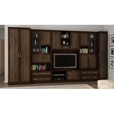 Meblościanka z barkiem i szafą, RTV 400×210 cm Sonoma Ciemna / Orzech Okapi – CYKLON