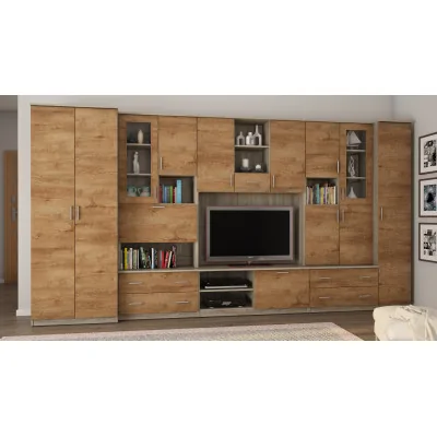 Meblościanka z barkiem i szafą, RTV 400×210 cm Sonoma Jasna / Dąb Lefkas – CYKLON