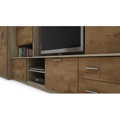 Meblościanka z barkiem i szafą, RTV 400×210 cm Sonoma Jasna / Dąb Lefkas – CYKLON Meblościanka z barkiem i szafą, RTV 400×210 cm Sonoma Jasna / Dąb Lefkas – CYKLON