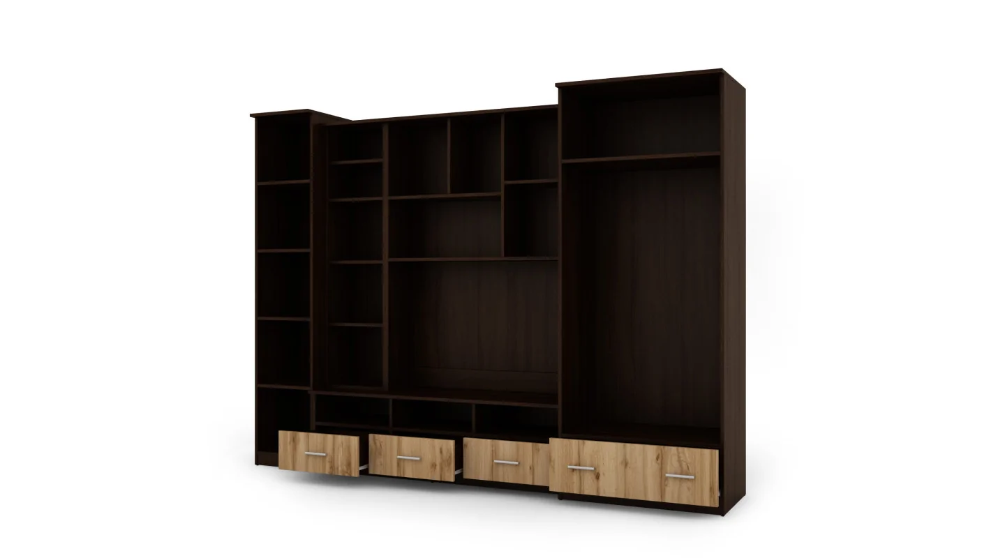Meblościanka pokojowa z dużą szafą i słupkiem 270×200 cm Sonoma Ciemna / Dąb Wotan – BOSMAN