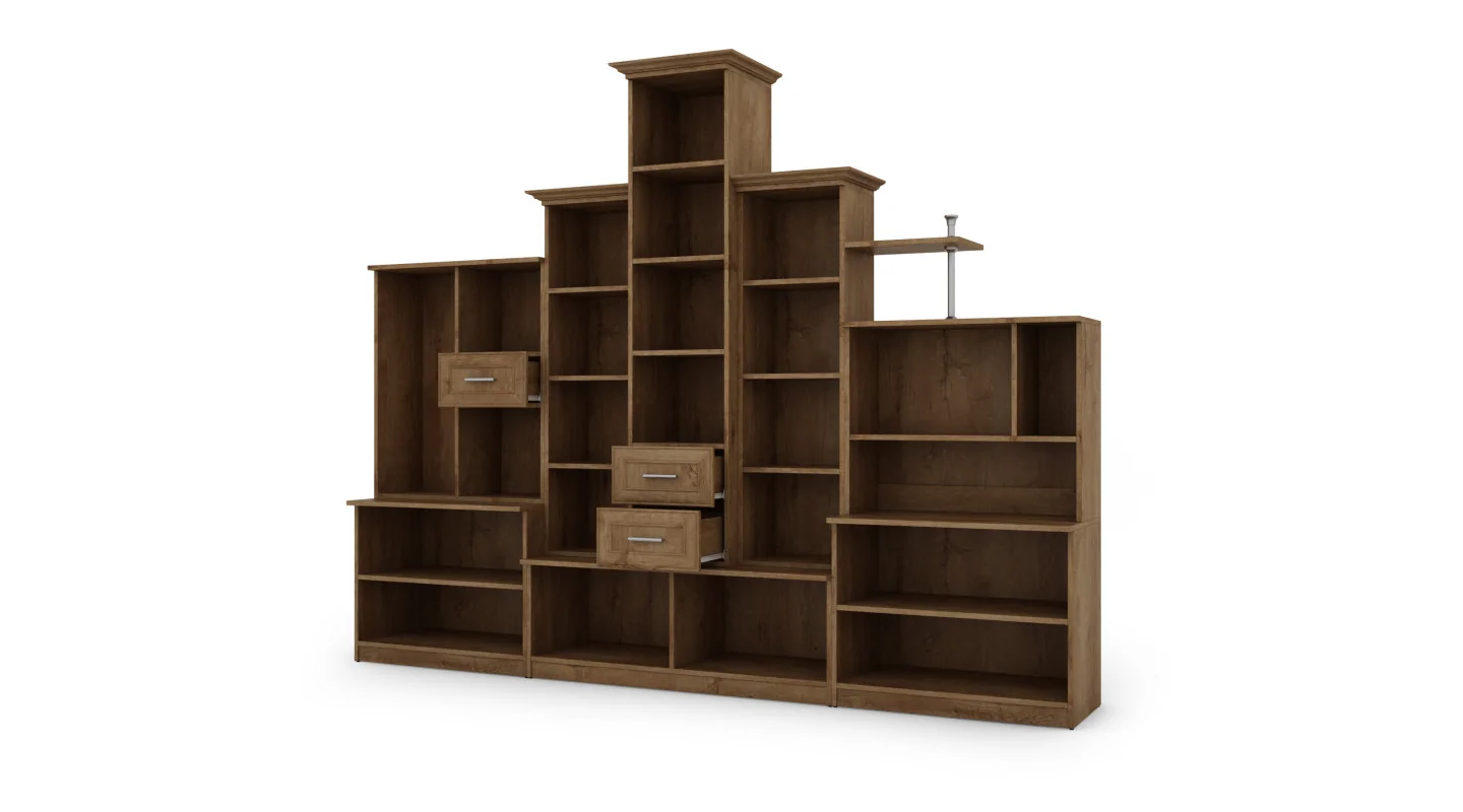 Klasyczna meblościanka z potrójną witryną i pojemną szafą 360×207 cm Sonoma Jasna – HADES + Szafa