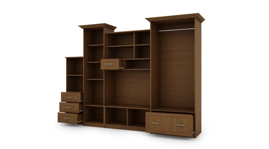 Klasyczna meblościanka z pojemną szafą i barkiem 280×207 cm Wiśnia Porto – MILO
