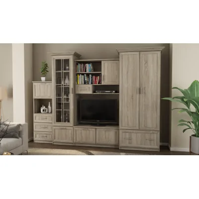 Klasyczna meblościanka z pojemną szafą i barkiem 280×207 cm Sonoma Jasna – MILO