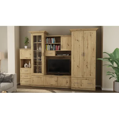 Klasyczna meblościanka z pojemną szafą i barkiem 280×207 cm Dąb Artisan – MILO