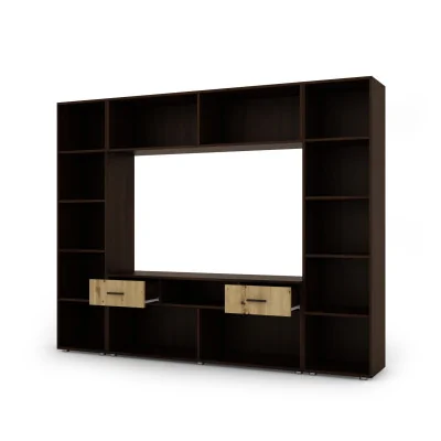 Zabudowana meblościanka z miejscem na telewizor 240×190 cm Sonoma Ciemna / Dąb Artisan – PLUTON