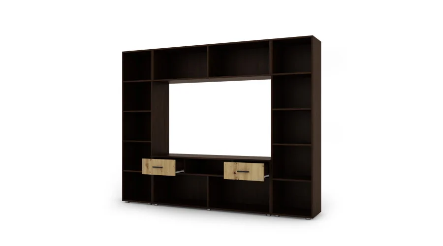 Zabudowana meblościanka z miejscem na telewizor 240×190 cm Sonoma Ciemna / Dąb Artisan – PLUTON