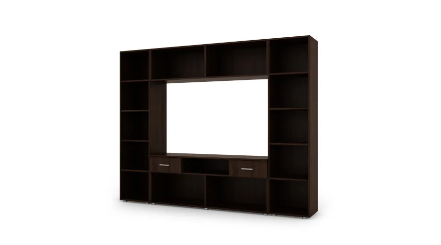Zabudowana meblościanka z miejscem na telewizor 240×190 cm Sonoma Ciemna / Biały Połysk – PLUTON