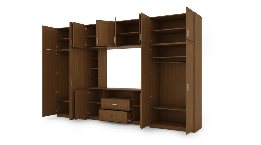 Elegancka meblościanka z szafami, szafki, półka RTV, szerokość 380 cm - DAKO Wiśnia Porto
