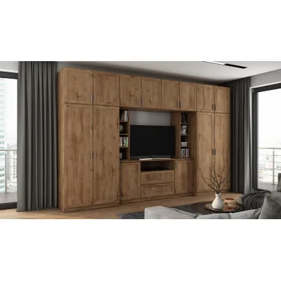 Elegancka meblościanka z szafami i półką RTV 380×240 cm Dąb Lefkas – DAKO